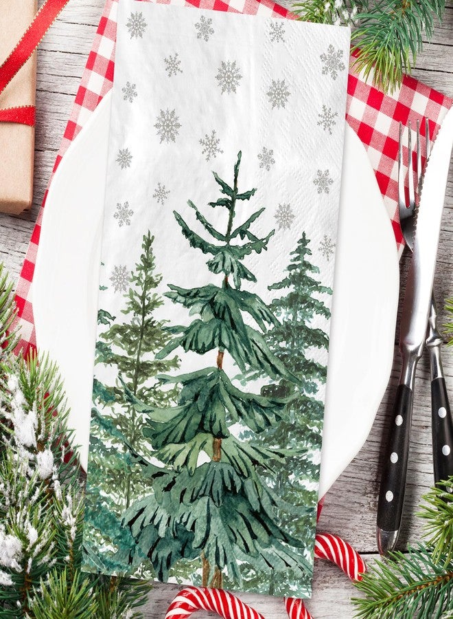 JarThenaAMCS 100Pcs Christmas Guest Napkins Disposable Winter Pine Trees Snowflakes Paper Napkins Xmas Dinner Hand Napkins for Winter Party Supplies Table Decor - Image 3